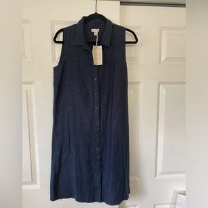 Garnet Hill blue linen sleeveless dress size 8 button front